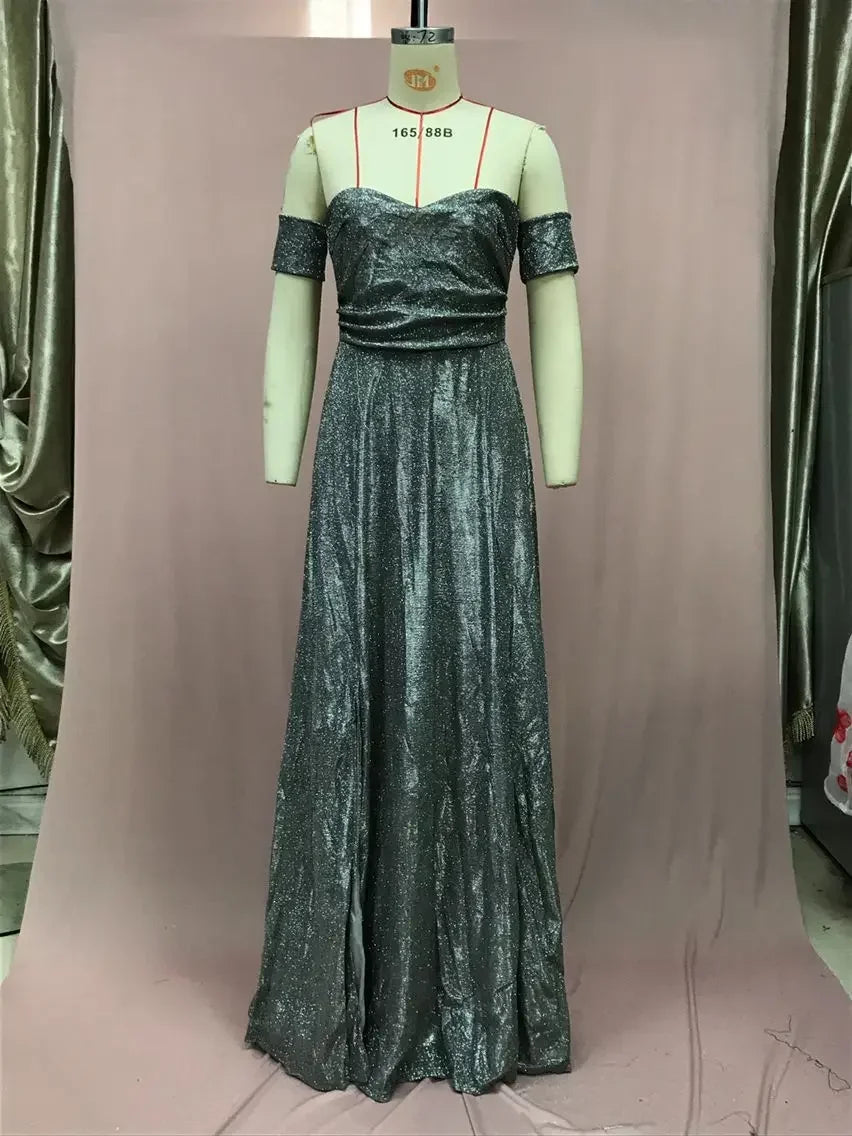 2025 Woman Evening Party Dresses Sequin A-Line Strapless Sexy Fashion Solid Color Split Long Dresses Solid Color Women Clothing