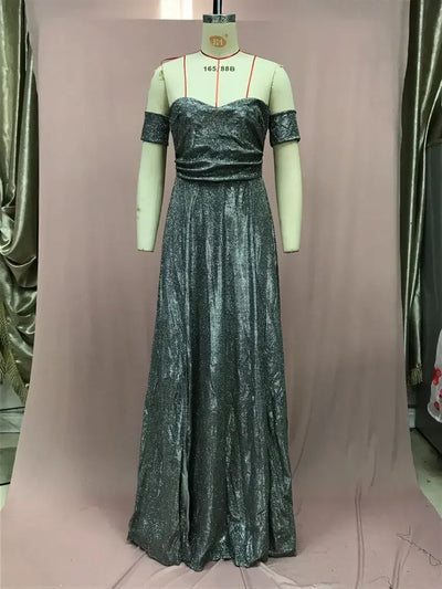2025 Woman Evening Party Dresses Sequin A-Line Strapless Sexy Fashion Solid Color Split Long Dresses Solid Color Women Clothing