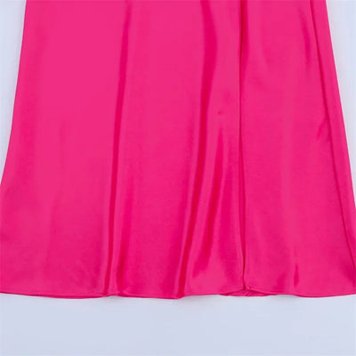Women's Dress New Summer 2025 Rose Red Silk Satin Textured Sleeveless Midi Dress Asymmetrical Design Elegant temperament