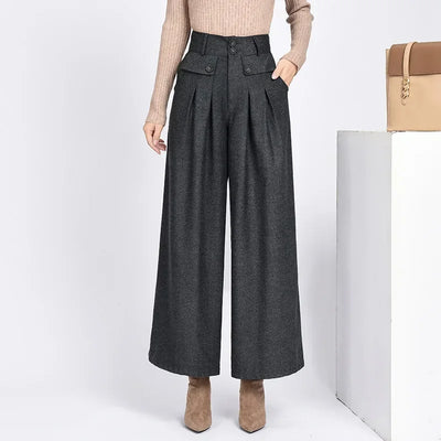 2023 Winter Warm Wool Women's Pants Female High Waist Pleated Wide Leg  Capris for Women Trousers Woman  4xl