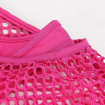 Women Shirts 80s Neon Fishnet Mesh Top Off Shoulder Tops