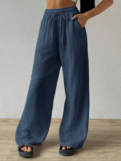 Wide Leg Floor Length Pants Women Drawstring Pant Loose Y2k Streetwear Capris Pockets Casual Sports Summer High Waist Basics