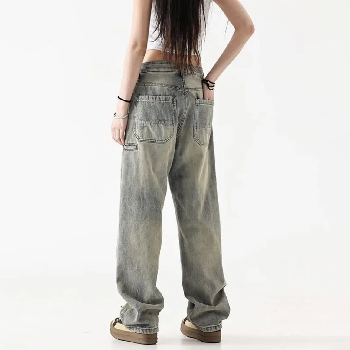 Men's Jeans Winter Straight Wide Leg with Pockets Male Cowboy Pants Korean Style 2024 Autumn Trousers Original Designer Casual