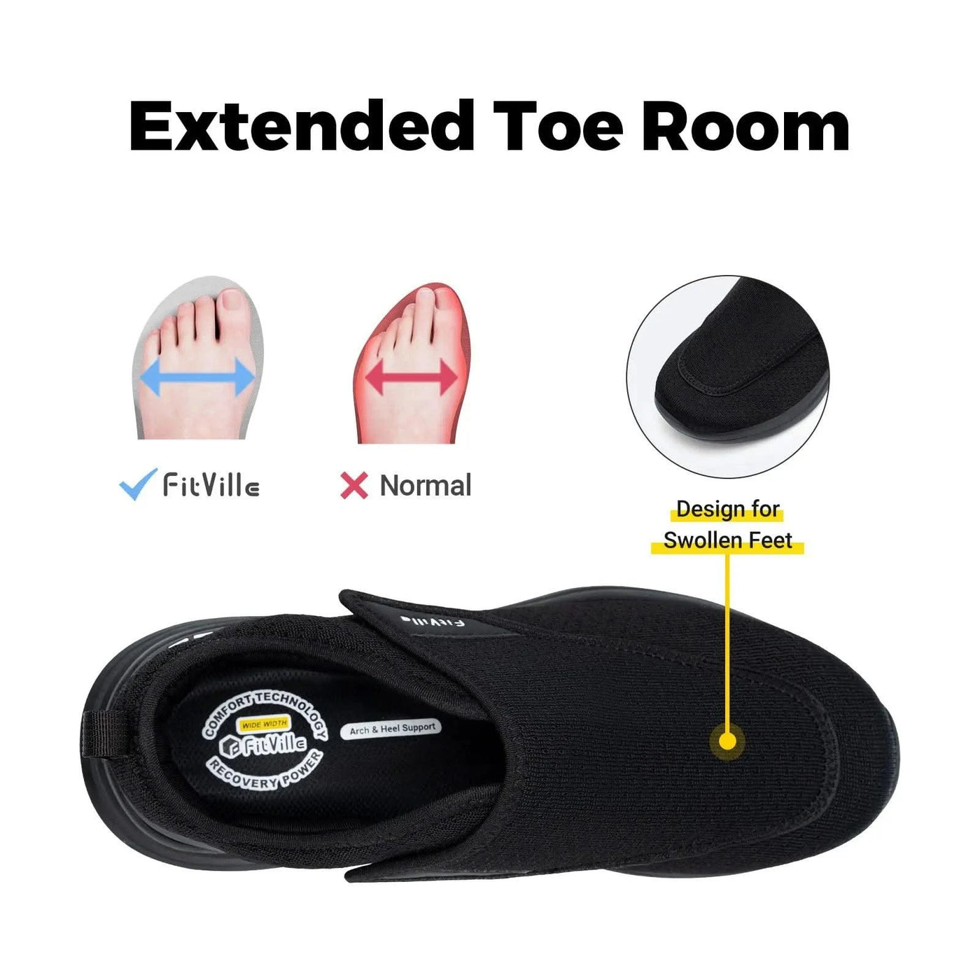 Orthopaedic Extra Wide Elderly Men's Diabetic Shoes for Swollen Feet | Adjustable Foot Pain Relief Walking Shoes