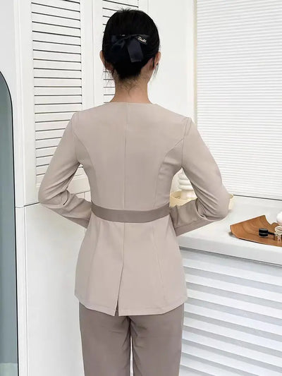 Women's Khaki SPA Uniform Set 2025 Spring/Autumn New Style Beauty Salon Front Desk Workwear Top And Pants Company Wholesale