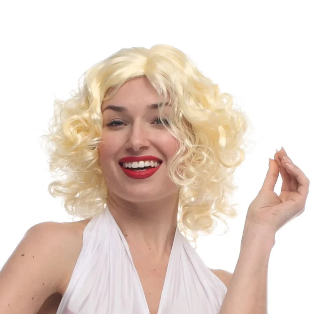 Short Curly Wigs for Women Synthetic Hair with Bangs Shoulder Length Blonde Grey White Brown Natural Looking Party Daily Use