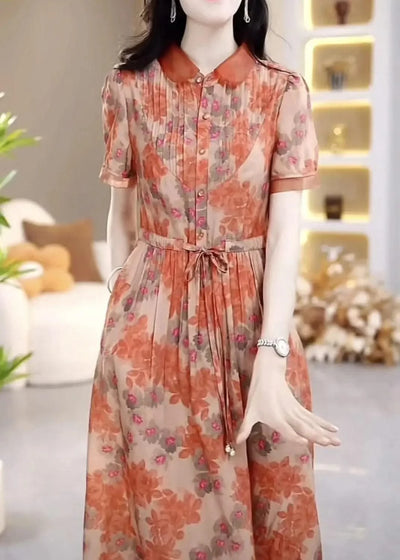 Floral Chiffon Dress for Women in Summer New Fashion Waist-hugging and High-end Temperament Long Skirt Covering Belly Over Knees