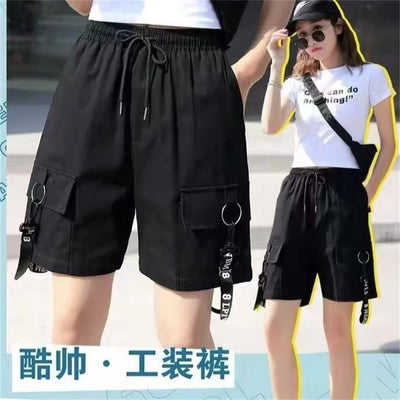 Cargo Shorts Women Harajuku Black Oversized Wide Leg Shorts Summer Streetwear Fashion High Waist Baggy Short Pants Girls