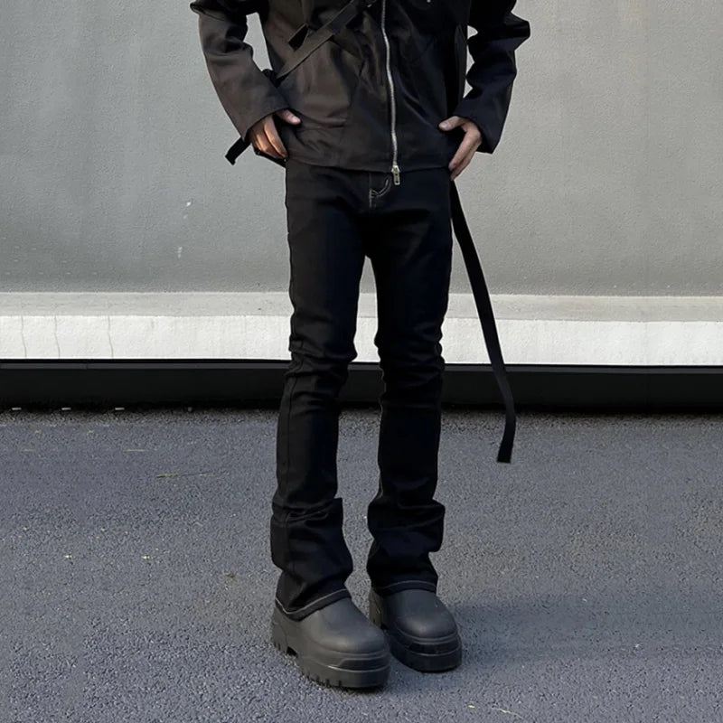 Men Fashion Cool Style Streetwear Jeans Male Daily Hot Sale Basic Black Denim Pants Slim Fit Casual Bell Bottom Denim Trousers