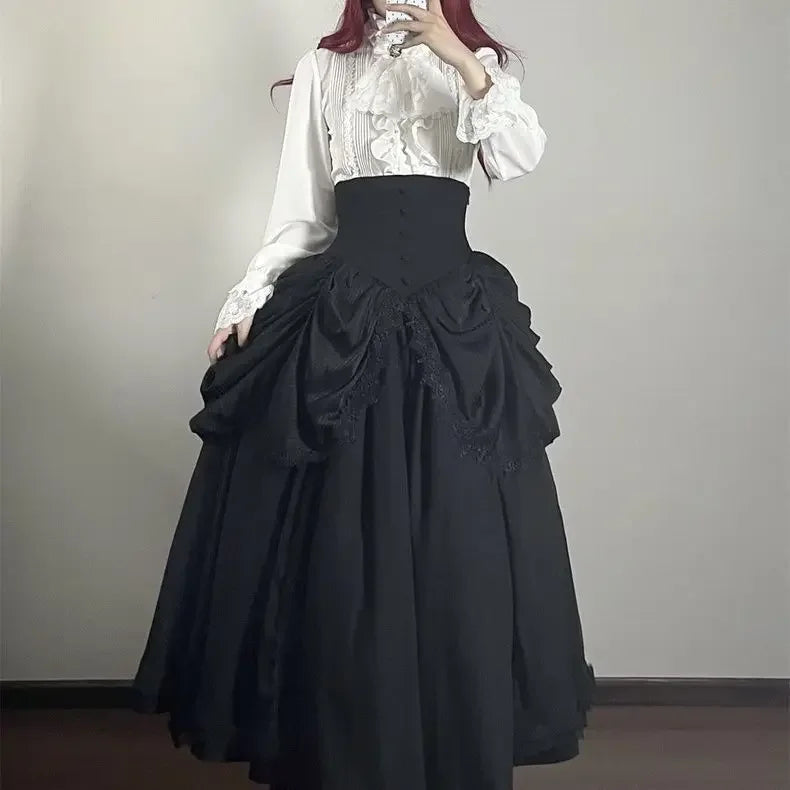 Japanese Y2k Lolita Blouse Women Ruffle Sleeve Harajuku Tops Sweet Gothic Aesthetic Vintage Cosplay Shirts Blusas Mujer De Moda