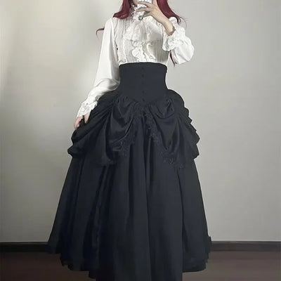 Japanese Y2k Lolita Blouse Women Ruffle Sleeve Harajuku Tops Sweet Gothic Aesthetic Vintage Cosplay Shirts Blusas Mujer De Moda