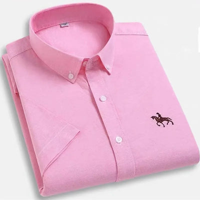 Oversized 5XL 6XL Oxford Shirts For Men 100% Cotton Short Sleeve Summer Leisure Striped Office Social Formal Blue Man Clothing