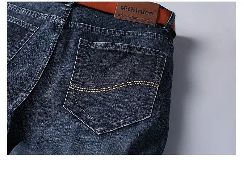 New Business Men's Jeans Casual Straight Stretch Fashion Classic Blue Black Work Denim Trousers Male Brand Clothing Mens Jeans