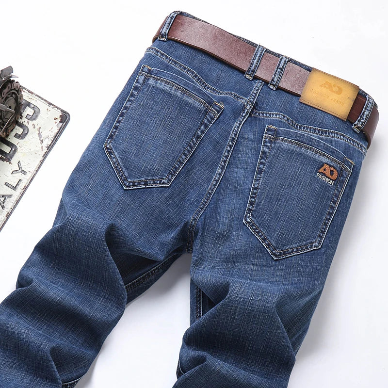 2024 Spring Summer New Men's Slim Thin Jeans Retro Light Blue Cotton Stretch Denim Pants Male Fashion Casual Brand Trousers