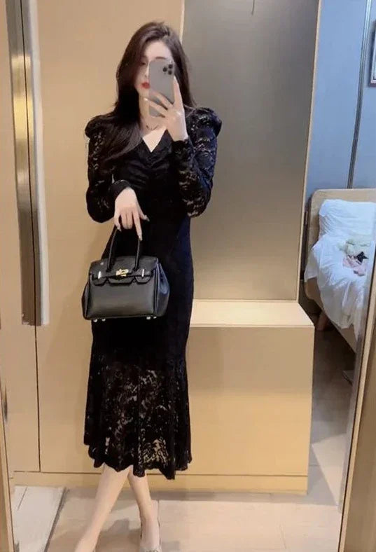 Dresses For Women Long Sleeve Woman Dress Prom Black Party Evening Lace Offer Aesthetic Hot Elegant Chic Fashion Summer 2024 Y2k