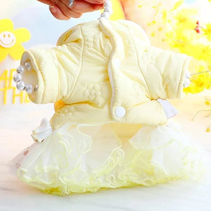 Pet Winter Princess Skirt Hoodie Floral Bubble Skirt |Thickened Rabbit Cotton Girl Dog | Cat|  Winter Coat Outfit Clothes