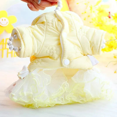 Pet Winter Princess Skirt Hoodie Floral Bubble Skirt |Thickened Rabbit Cotton Girl Dog | Cat|  Winter Coat Outfit Clothes