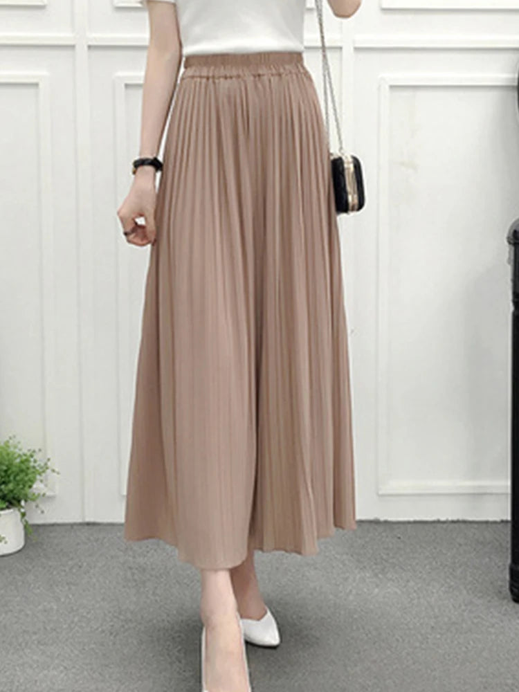 Women's Pants Wide Leg Pants Crinkle Plain Trousers Baggy Elastic Waist Bottoms Woman Clothes pantalones ropa para mujer 바지