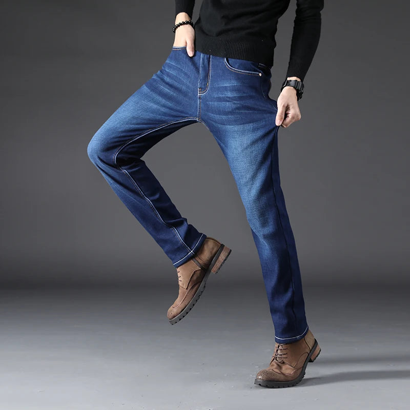 Men's Jeans Straight Leg Loose Elastic Business Casual Daily Versatile Men's Denim Pants 2025 New Outer Wear Men's Jeans Can Be Worn in All Seasons