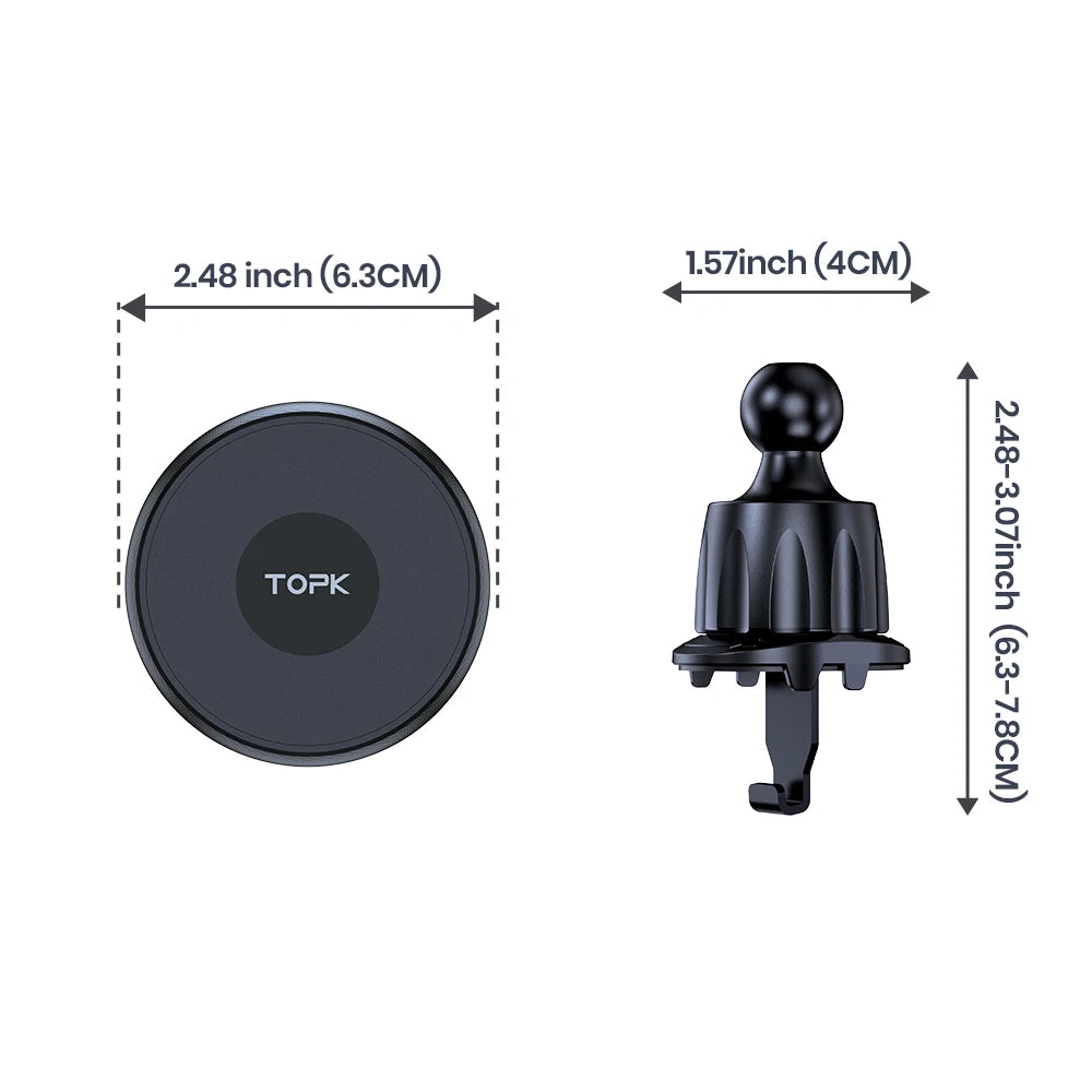 TOPK for Magsafe Car Phone Holder,Powerful Magnetism Premium Quality Single-Hand Operation Metal Hook Magnetic Car Phone Mount