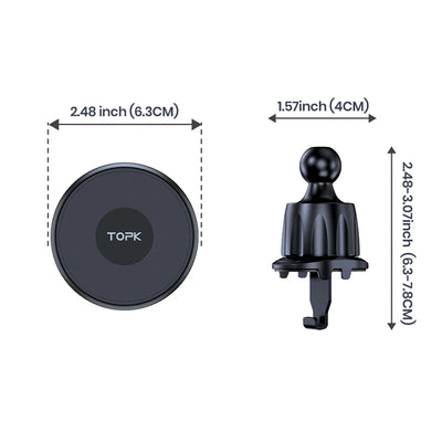 TOPK for Magsafe Car Phone Holder,Powerful Magnetism Premium Quality Single-Hand Operation Metal Hook Magnetic Car Phone Mount