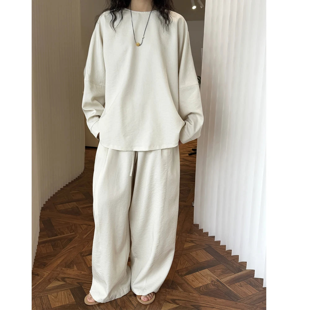 2025 Women Spring Two Pieces Suits Long Sleeve Cotton Blouses With Long Pants Wide Leg Two Pieces Sets Boho Suits Ladies Outfits