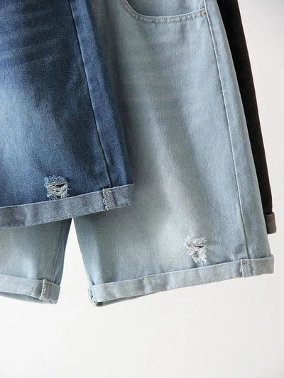 Women Denim Shorts Ripped Wide Leg Black High Waist Short Jeans Straight Leg Blue Denim Shorts For Women Summer Jean Shorts