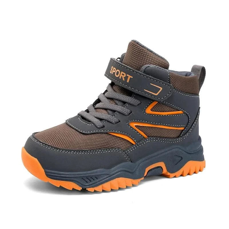 New Boys' Sports Shoes Non-slip School Children's Leather Breathable Running Black Fashion Hiking Shoes Sneaker Size 29-40