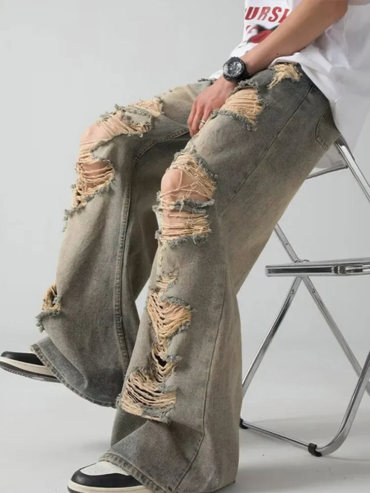 Holes Ripped Jeans Pants for Man Breathable High Street Men's Denim Pants New Trendy Hole Male Summer Brand Designer Pant 2025