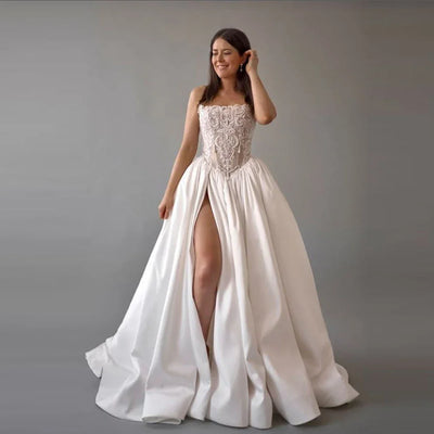 2025 Elegant Women Wedding Dresses Sexy Sleeveless A-Line Gowns Mopping Length Engagement Banquet Vestidos De Novias Customized - Elanique