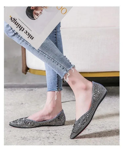 Women's Ballet Rhinestones Flats Female Plus Size 43 Slip on Boat Shoes Chaussure