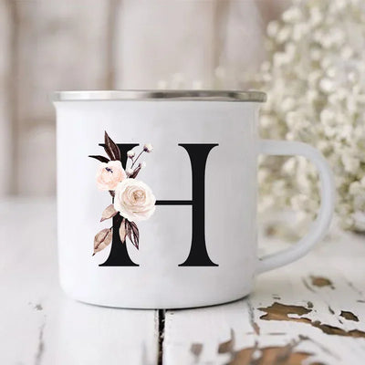 Initial Letter Print Mugs Enamel Creative Coffee Cups Drinks Wine Juice Milk Cup Vintage Home Office Handle Drinkware Best Gifts