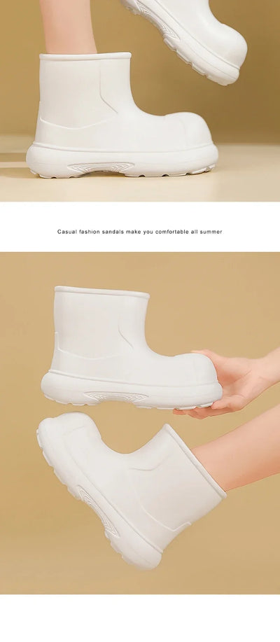 The Mid-top of The Women's Rain Boots Is Available in Solid Multi-color Options Including Waterproof and Anti-slip Flat Shoes