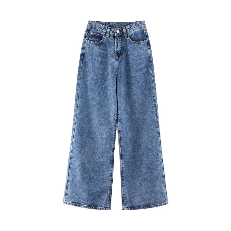 High-waist Plus-size Women Jeans Loose Small Person Straight Crotch Versatile Slimming Trousers Cotton Material