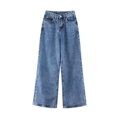 High-waist Plus-size Women Jeans Loose Small Person Straight Crotch Versatile Slimming Trousers Cotton Material