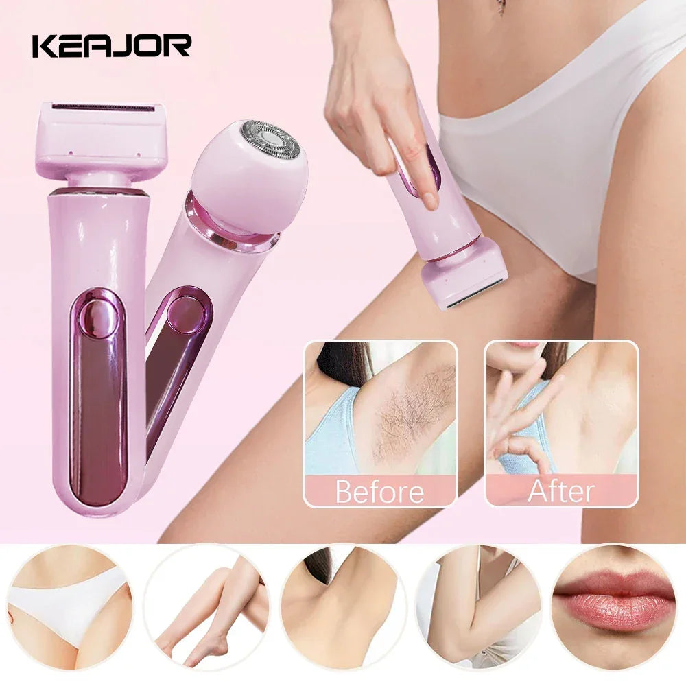 2 in 1 Electric Women Shaver For Bikini Body Leg Armpit Hair Trimmer Dual-Head Ladies Face Mustache Razor Painless Hair Remover