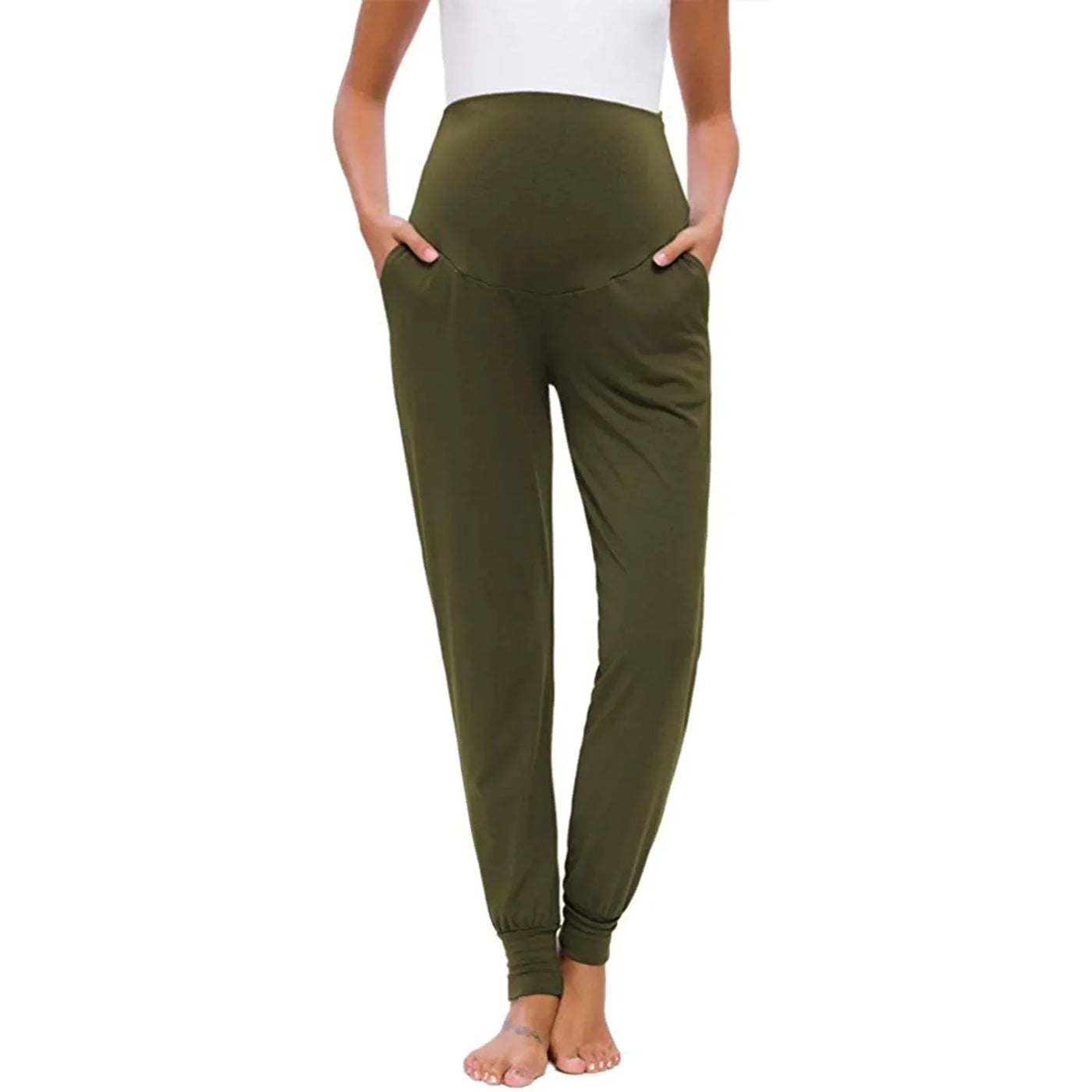Spring Maternity Women's Casual Pants Premama Solid High Waist Strechy Lounge Trousers For Pregnant Women Joggers With Pockets