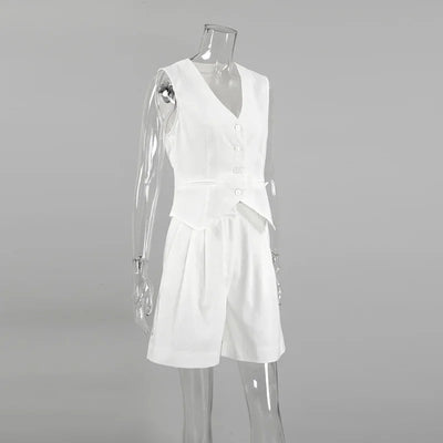 New Cotton Linen Vest Short Sets Casual Sleeveless Undershirt Shorts Sets for Women 2 Pieces Outfit Office Lady White Pant Sets
