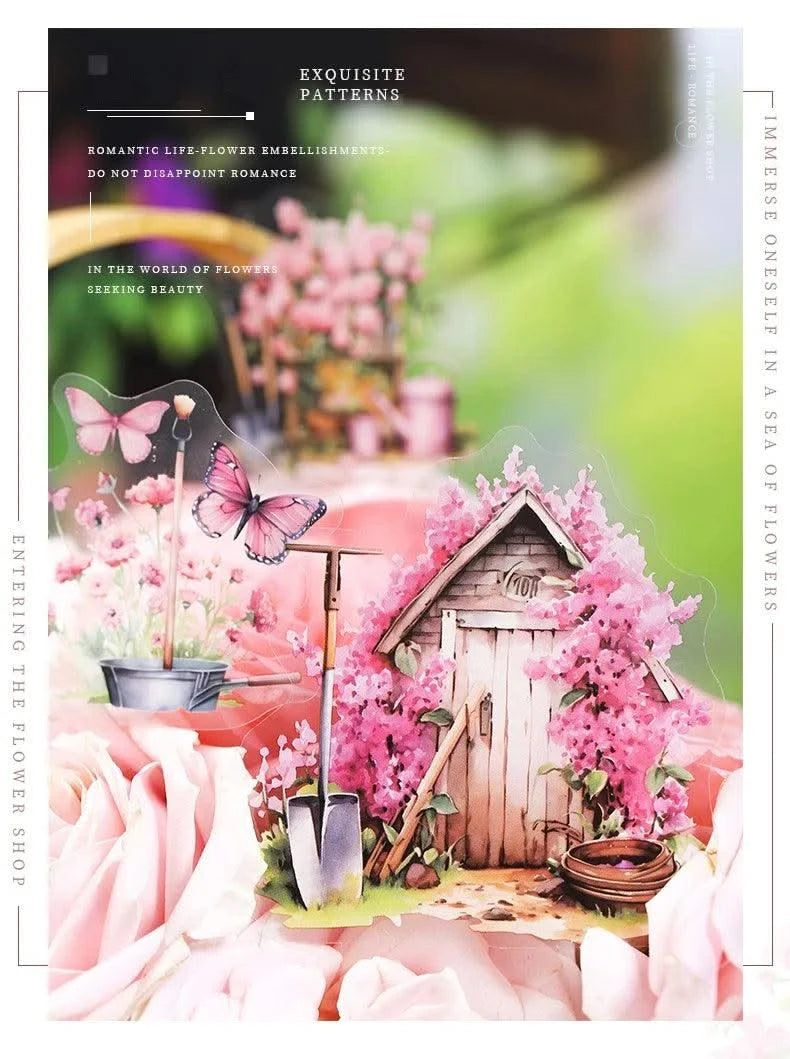 15Pcs stickers pack Garden Flower Workshop Garden Scenery Handbook Supplies Decorative Stickers Diary Scrapbook 141*93mm