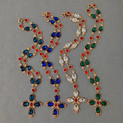 Luxury Crystal Statement Choker  Cross  Necklaces for Women Accossery Party Jewelry