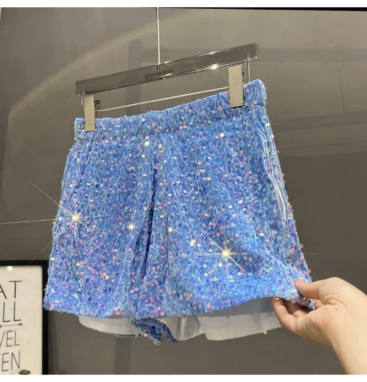 Hot Girl Y2k European and American Style Sequined Shorts Slim Fit Suede Embroidered Sequined Casual Hot Pants for Women