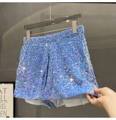 Hot Girl Y2k European and American Style Sequined Shorts Slim Fit Suede Embroidered Sequined Casual Hot Pants for Women