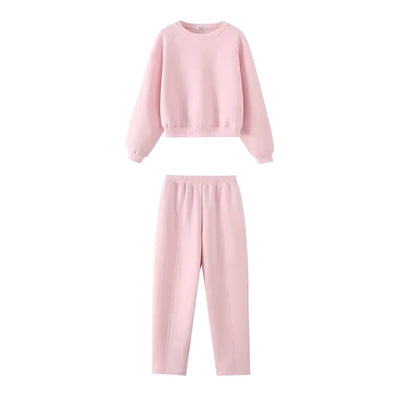 Tracksuits Set Woman 2024 Winter Cotton Solid Women's Suits Wide Baggy Pants Sportswear Women Sweater 2 Piece Set Women Outfits