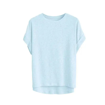 Summer Women Cotton Linen T-shirt Round Neck Thin Short-sleeved Transparent Loose Bottoming T-shirts Tops