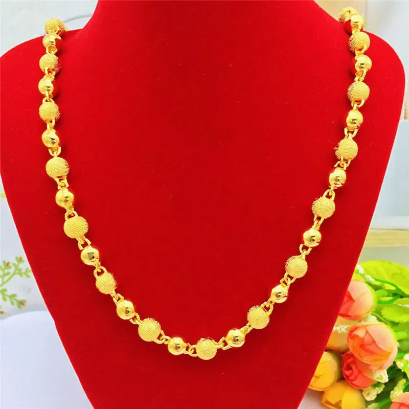 Luxury 18K Gold Necklace for Men Women Thick Yellow Gold Necklace for Wedding Engagement Anniversary Beads Chain Jewelry Gifts