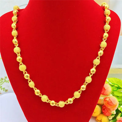 Luxury 18K Gold Necklace for Men Women Thick Yellow Gold Necklace for Wedding Engagement Anniversary Beads Chain Jewelry Gifts