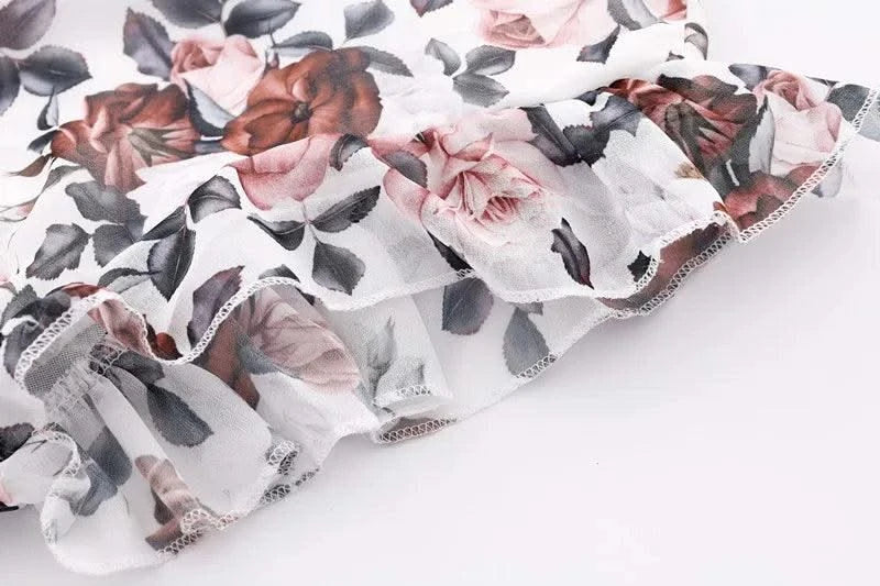 Summer Floral Print Dress For Women New Sleeveless Round Neck Dress Ruffled Short Sleeve Chiffon Print Short Dress For Women