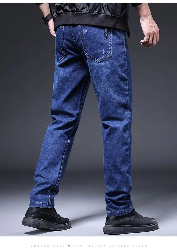 2025 New in Men's Stretch Jeans Straight Fit Denim Pants Male Formal Classic Blue Business Casual Regular Autumn Cowboy Trouser