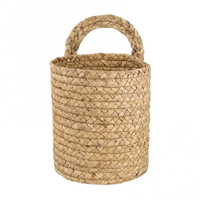 Garden Plant Flower Pot Handmade Rattan Storage Basket Foldable Seagrass Straw Hanging Woven Handle Toy Storage Container 1Pc