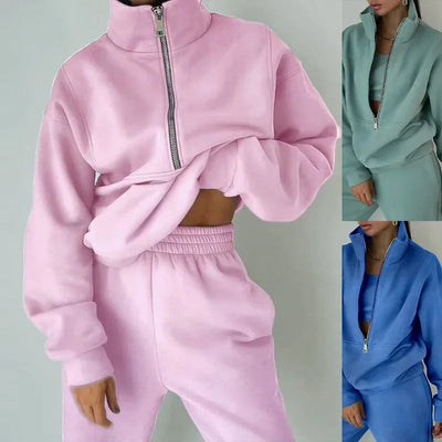 Autumn Winter Women Tracksuits Two Piece Outfits Fleece Lined Zipper Sweatshirt High Waist Pants Sets Female Sport Suits 2024